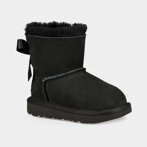 UGG Mini Bailey Bow II 1017397T Toddler Kids Black Suede & Sheepskin Boot UGG324